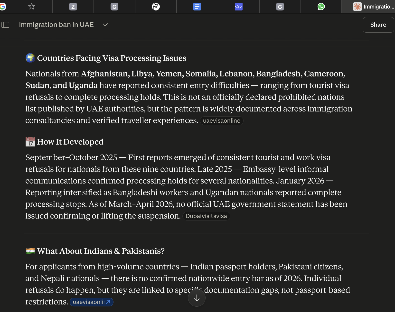 Cloud AI citation for UAE visa ban countries content