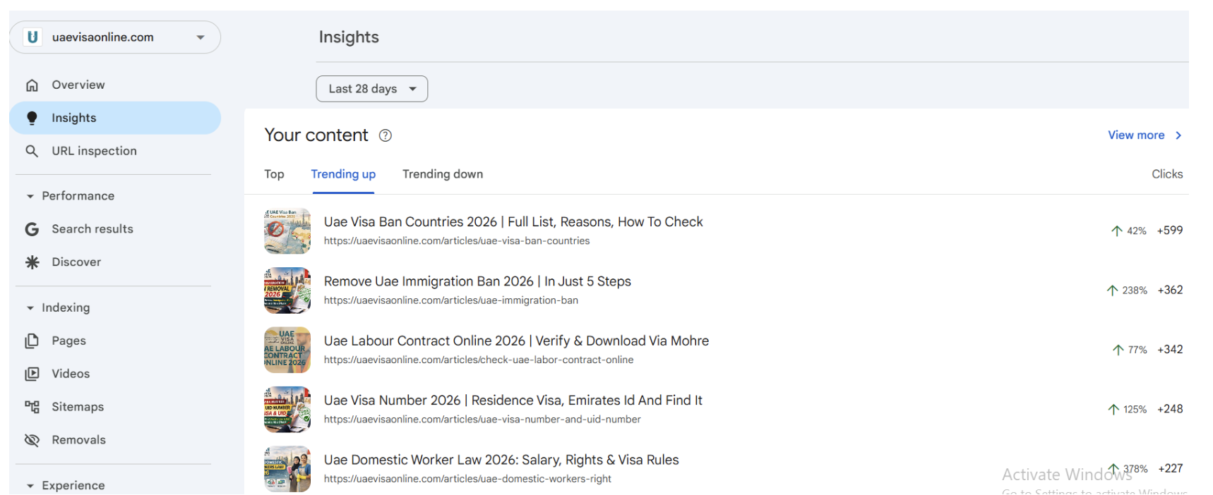 UAE Visa Online keyword ranking results